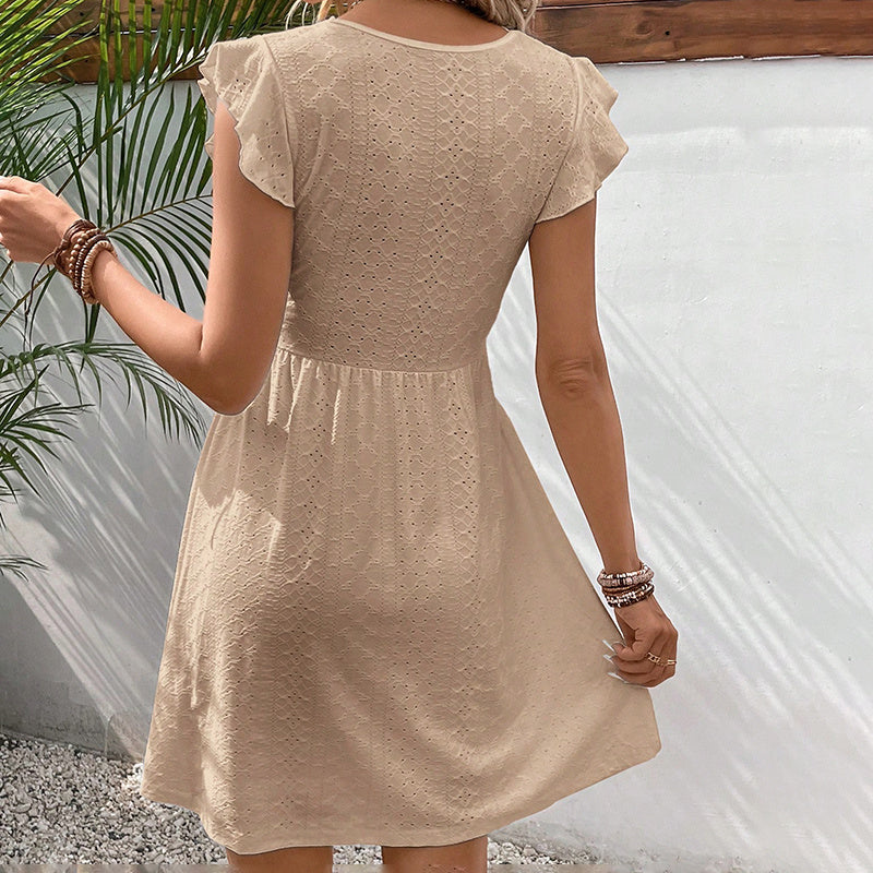 Lace Ruffle-Sleeve Mini Dress - US Only