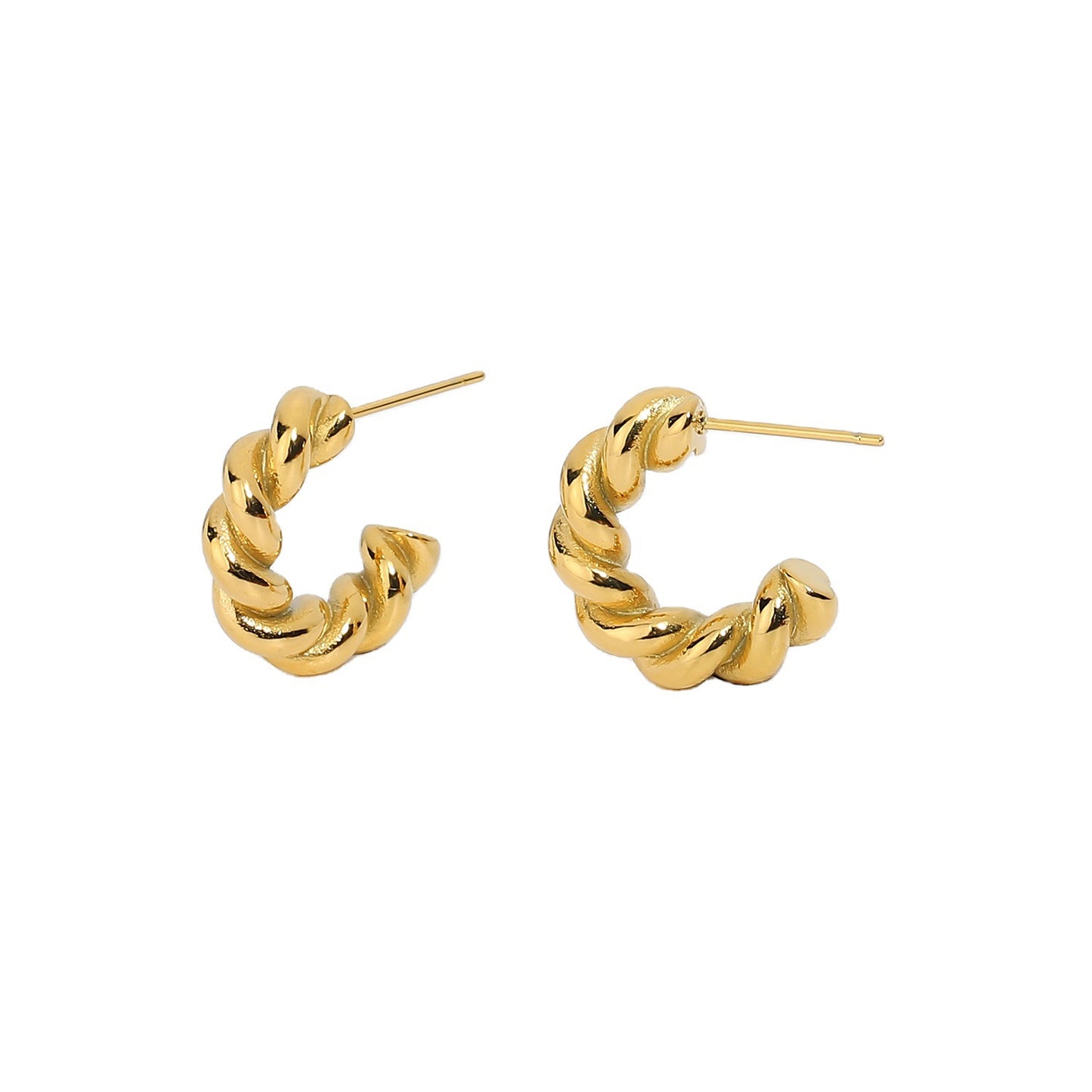 Ladies' Twist Spiral Hoop Earrings - 18K Gold Plated