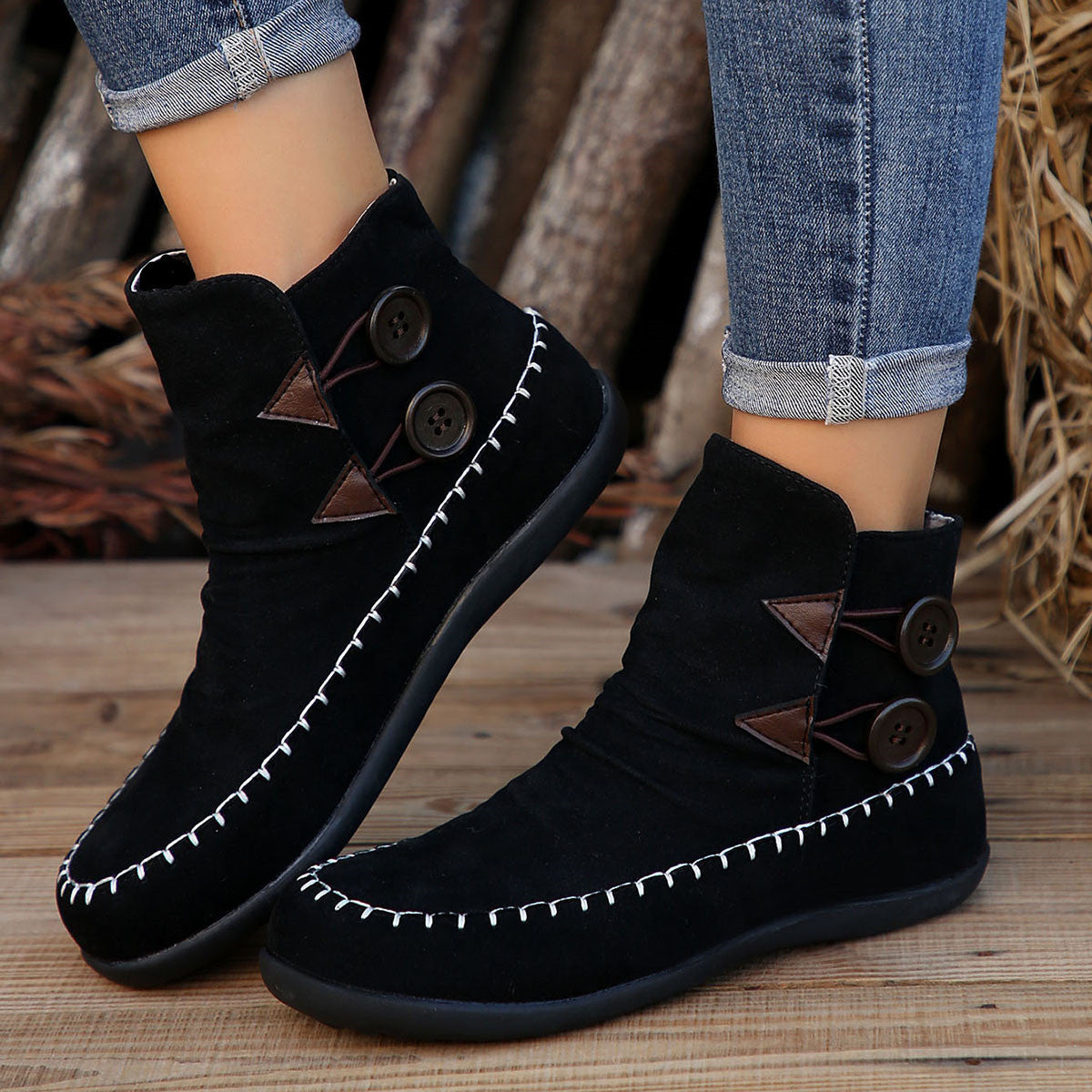 Button-Design Ankle Boots For Women