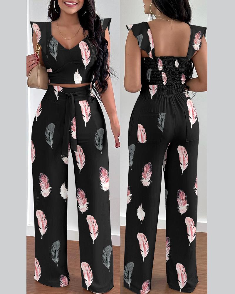 Women's Printed Polyester Trousers Casual Suit