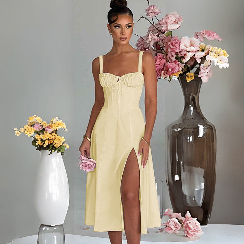 Casual Lace-Up Slim-Fit Slit Sling Dress