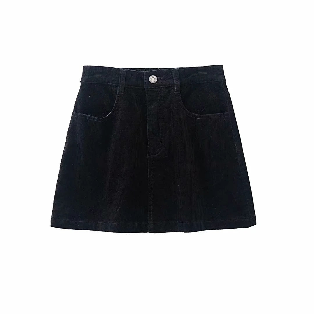 High-Waist All-Match A-Line  Slim Corduroy Skirt For Women