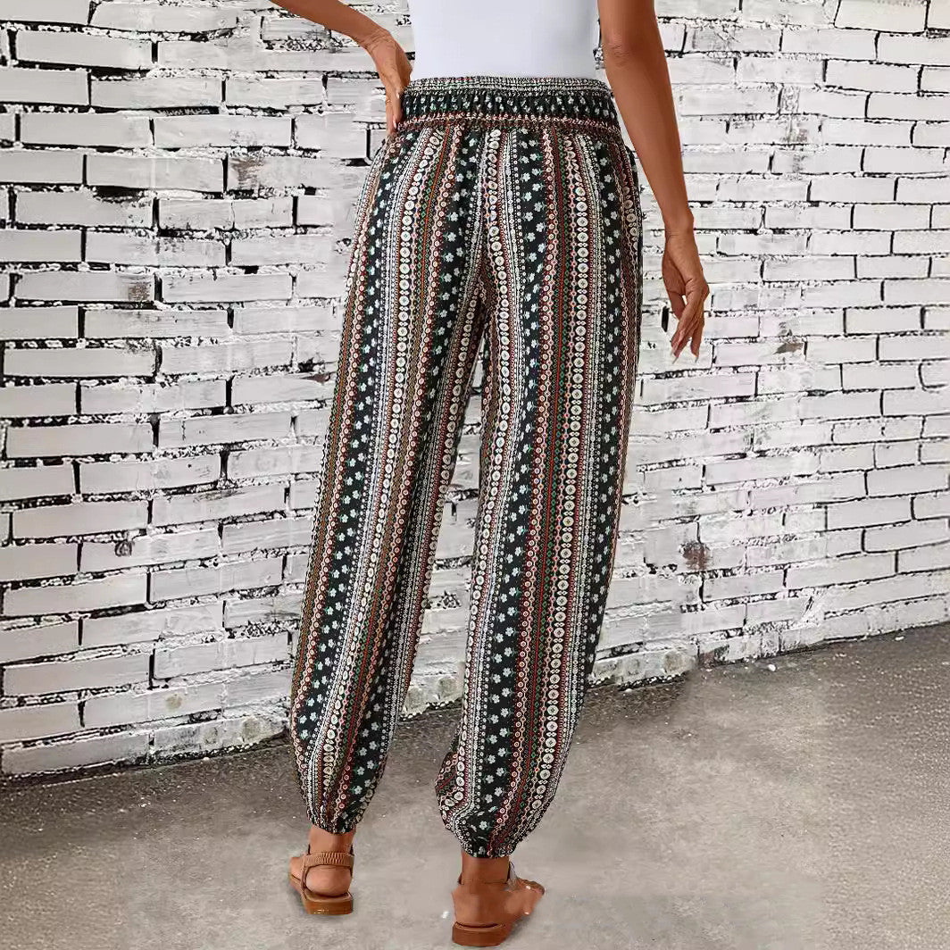 Women's Loose Slimming High-Waist Print Trousers