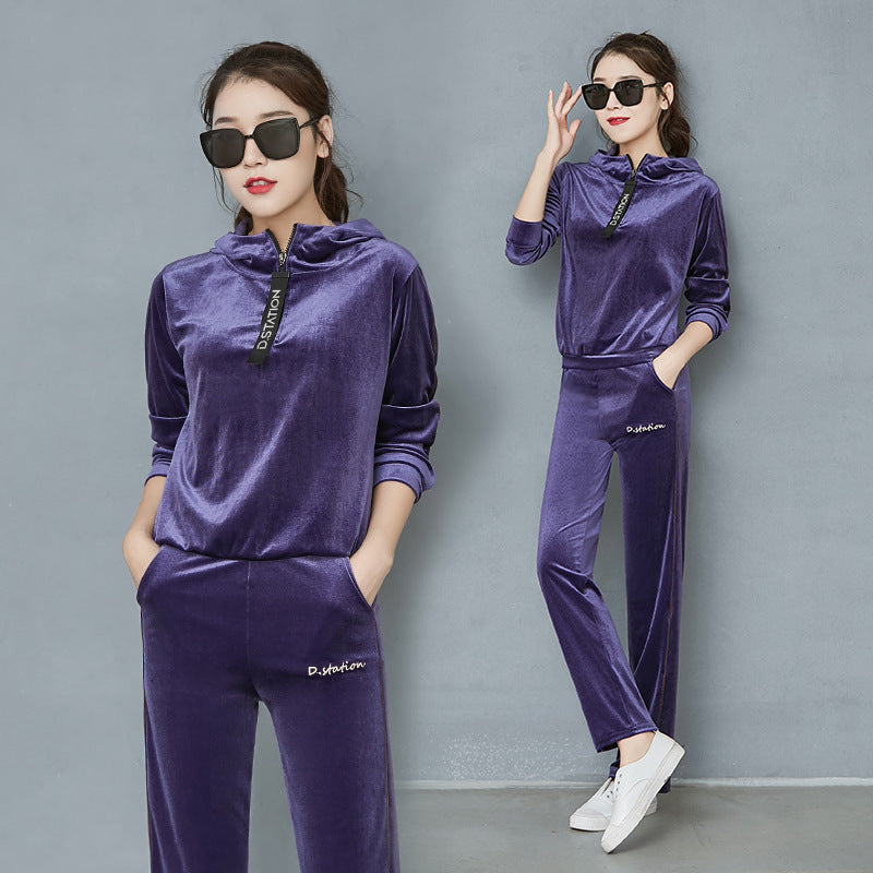 Wide Leg Trousers For Women In A Velvet Tracksuit