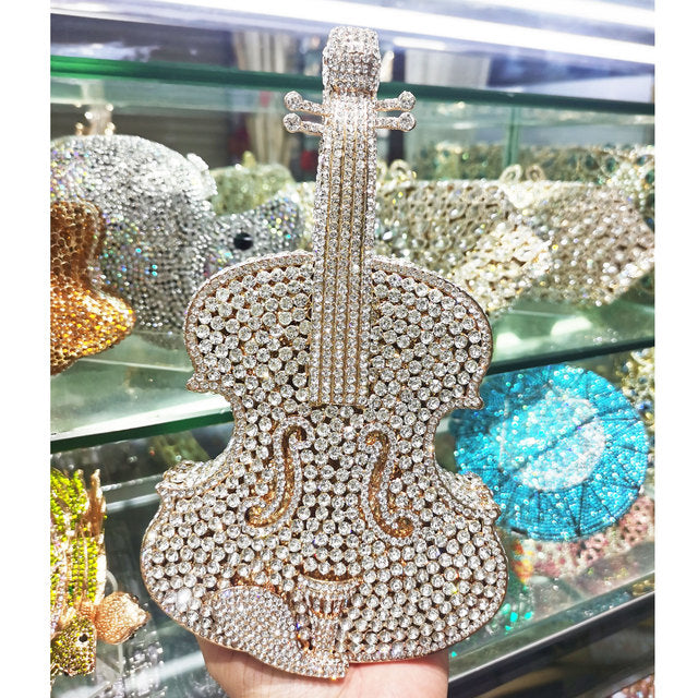 Luxury Violin Crystal Evening Handbag For Women