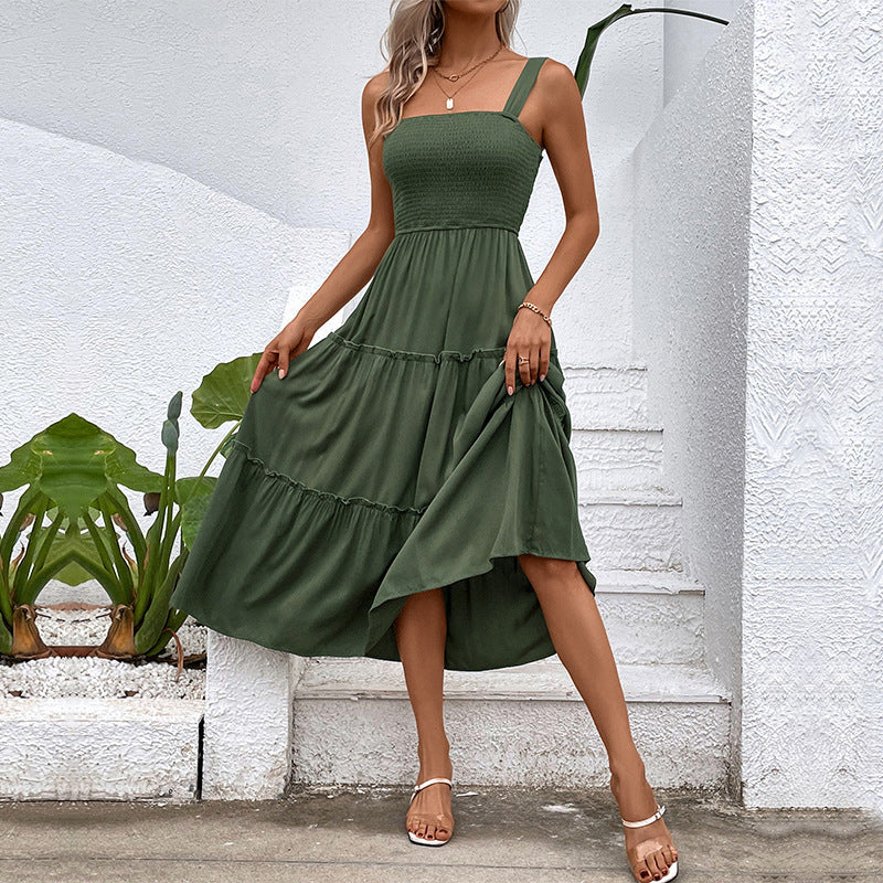 Solid-Colour Sling Summer Dress