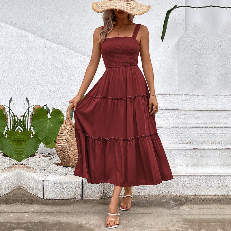Solid-Colour Sling Summer Dress