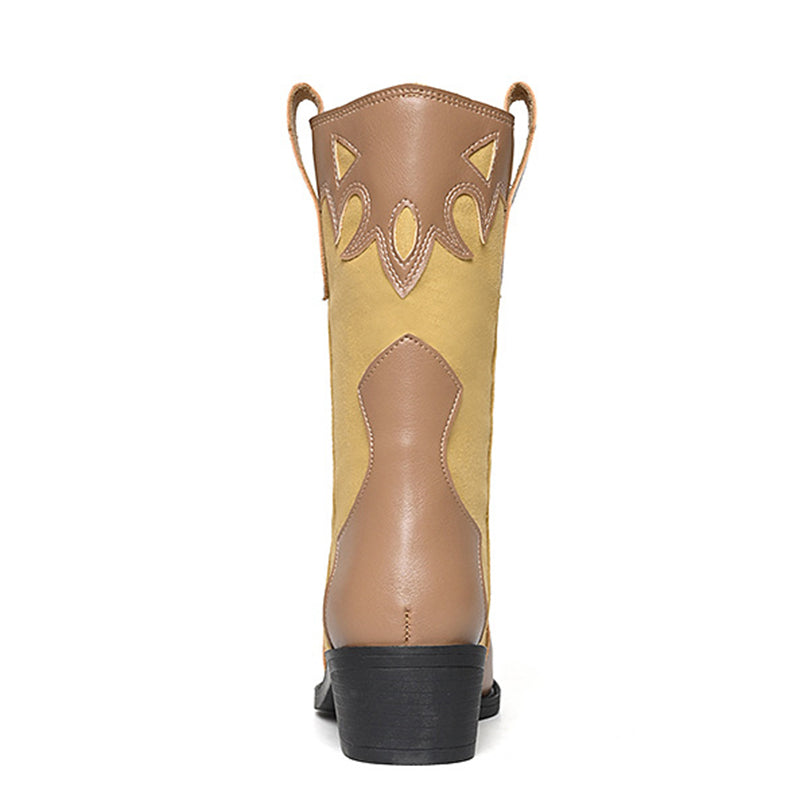 Women's Cowboy Boots - Low-Heel Mid-Calf Shoes