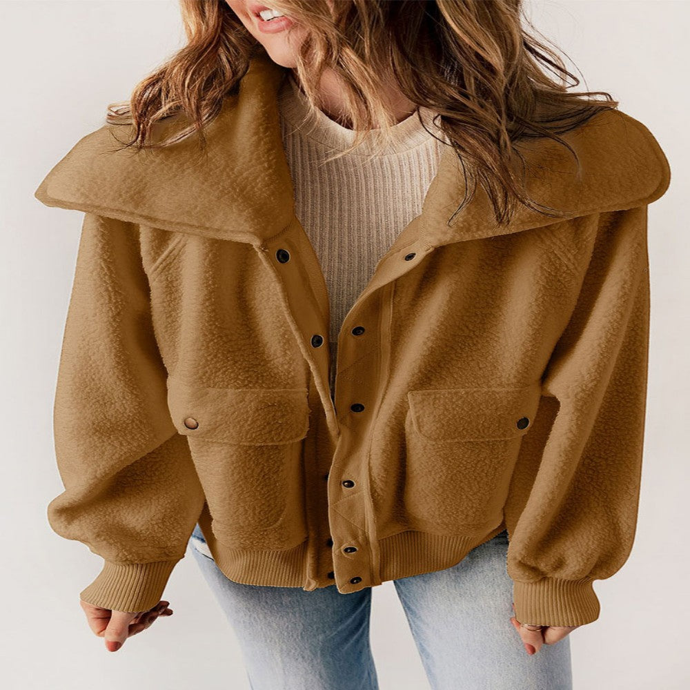 Women's Warm Casual Cardigan Breasted Jacket - Plush Long-Sleeve Coat