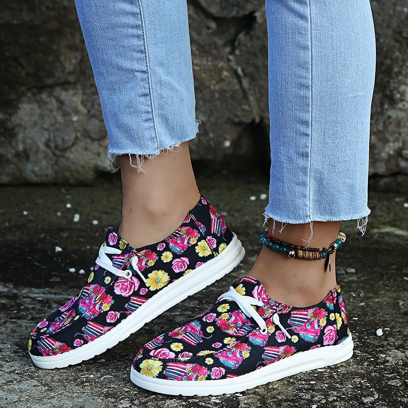 Sunflower Print Flat Casual Canvas Shoes