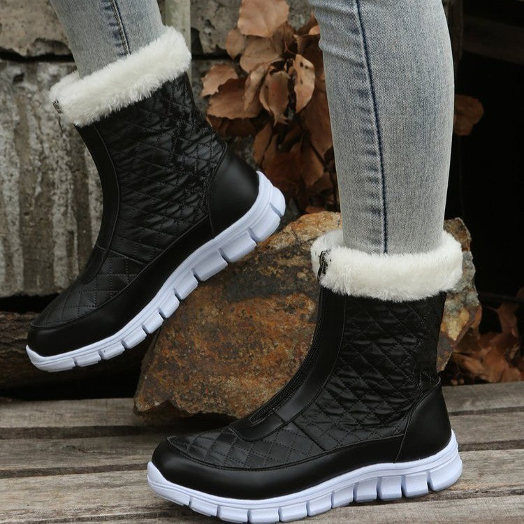 Black Boots For Women Shoes - Warm Combat Boots With Front Zipper