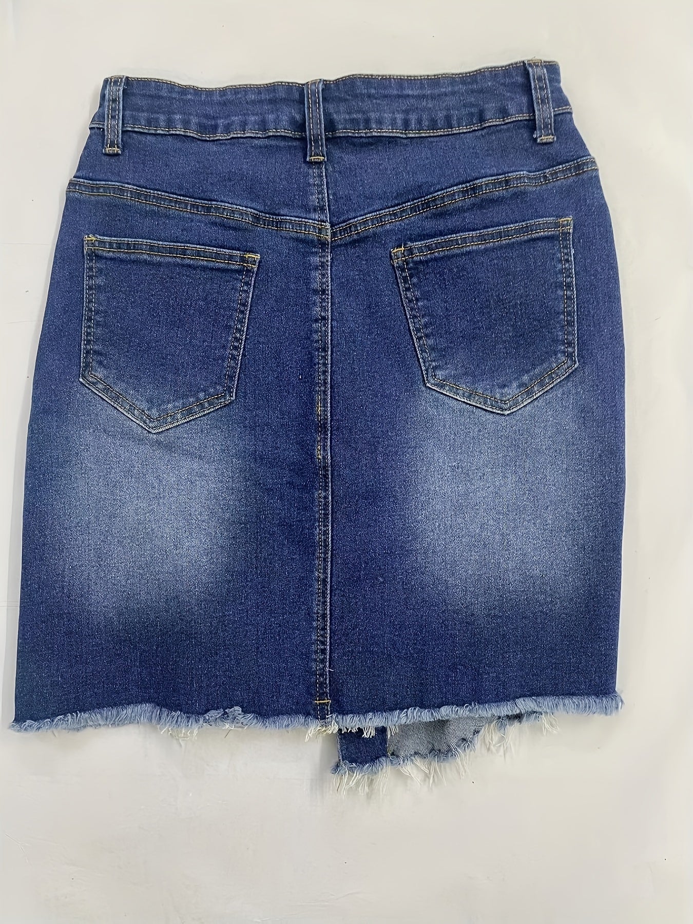 Ripped Raw-Hem Denim Mini Skirt