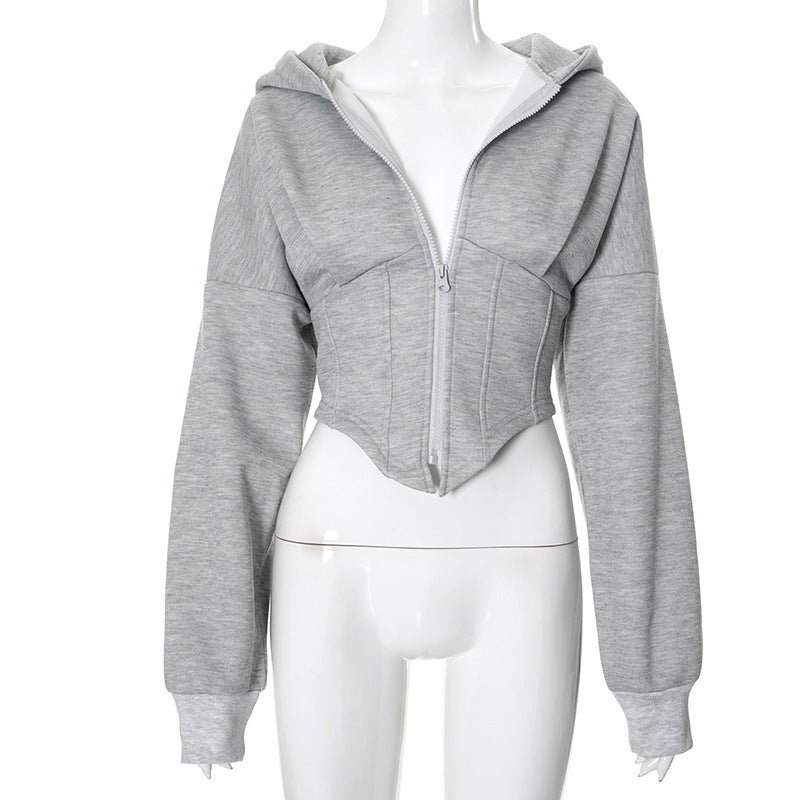 Long-Sleeve Zipper Hooded Cardigan