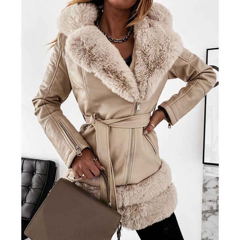 Fur-Collar Leather Coats For Women