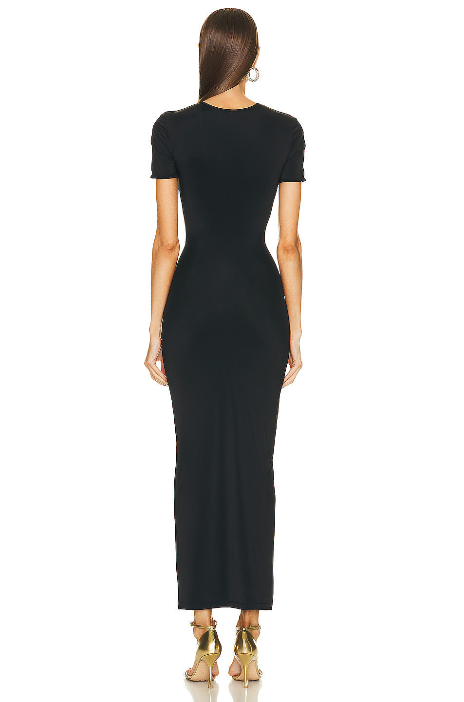 High-Grade Metal Accessories Elegant Long Slim-Fit Short-Sleeve Bandage One-Piece Dress