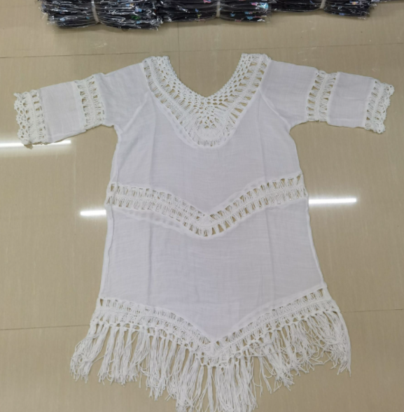 Hand-Crochet Flower Stitching Fringed Beach Blouse