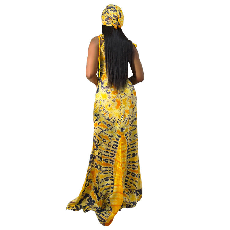 Printed Suspender Slim-Fit Long Dress