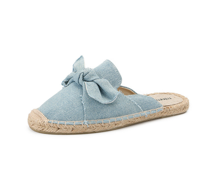 Women's Embroidered Bow Knot Flat Lazy Slippers