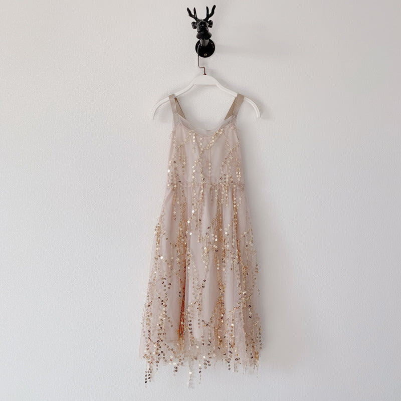 Women's Beach Sequin Suspender Backless Dress