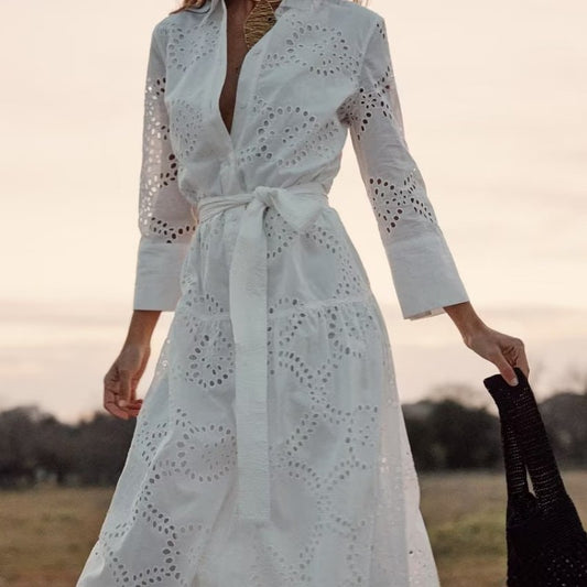 Embroidery Hollow-Out Long Dress