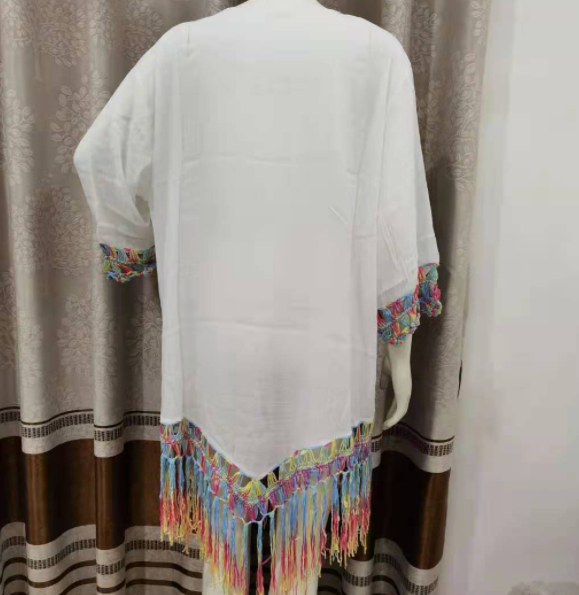 Hand-Crochet Flower Stitching Fringed Beach Blouse