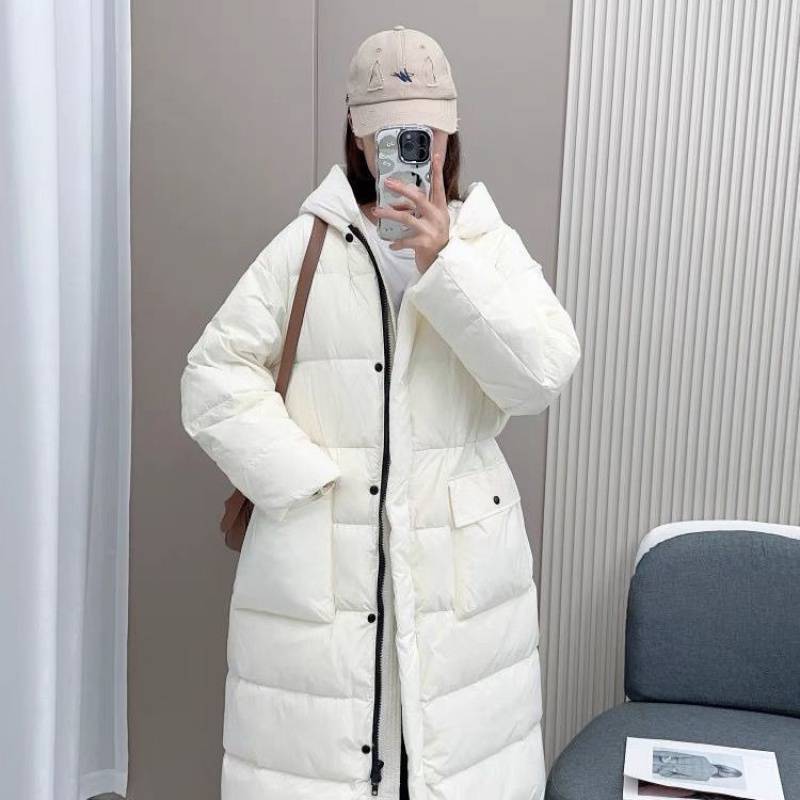 Women's Below-the-Knee Length Winter Loose Hooded Thick Jacket