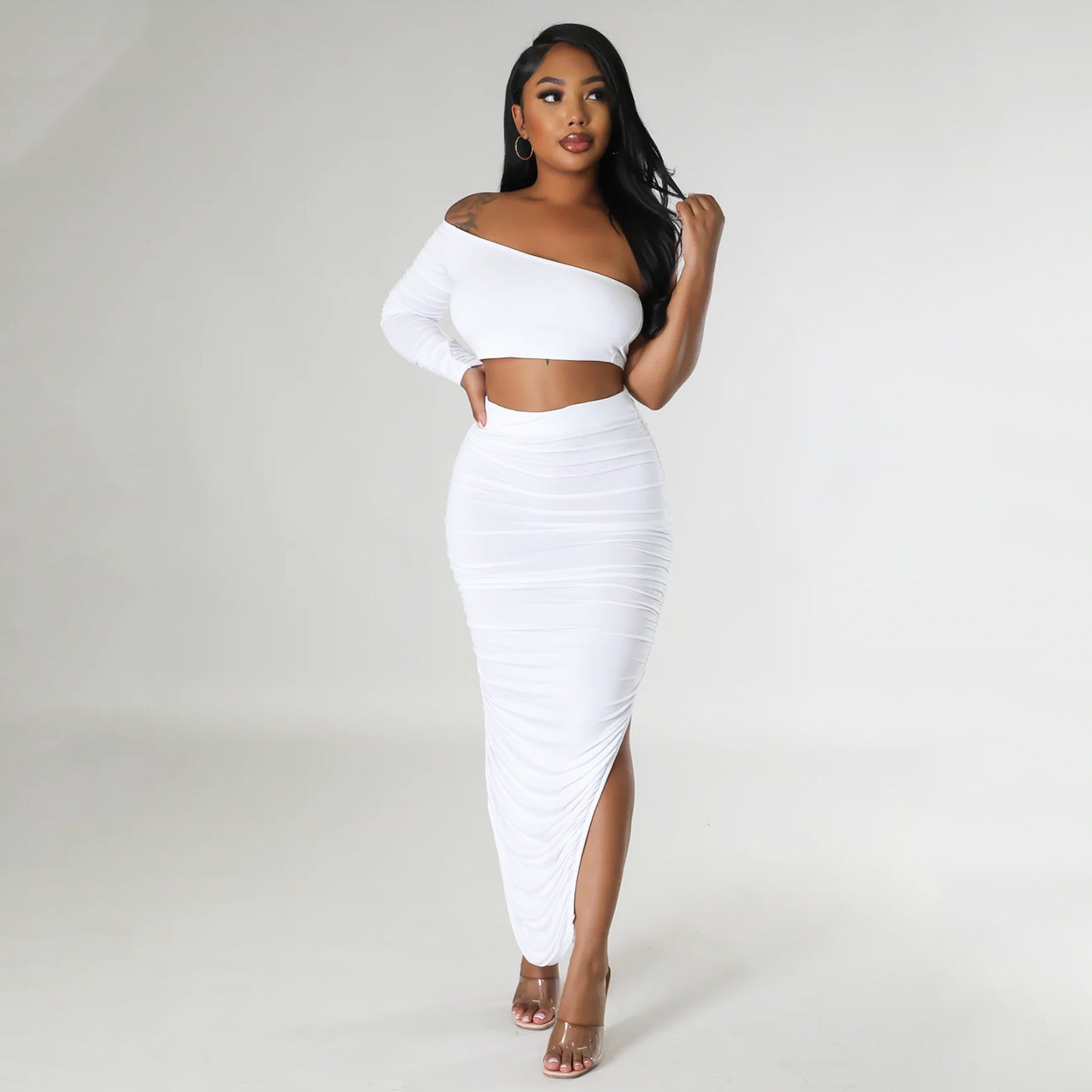 Tight Pleated Irregular Two-Piece Skirt + Top Set