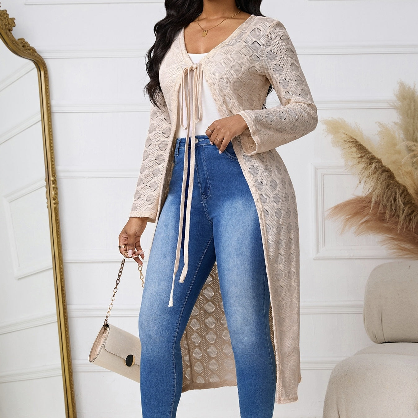 Lace-Up Long-Sleeve Cardigan Shirt - US Only