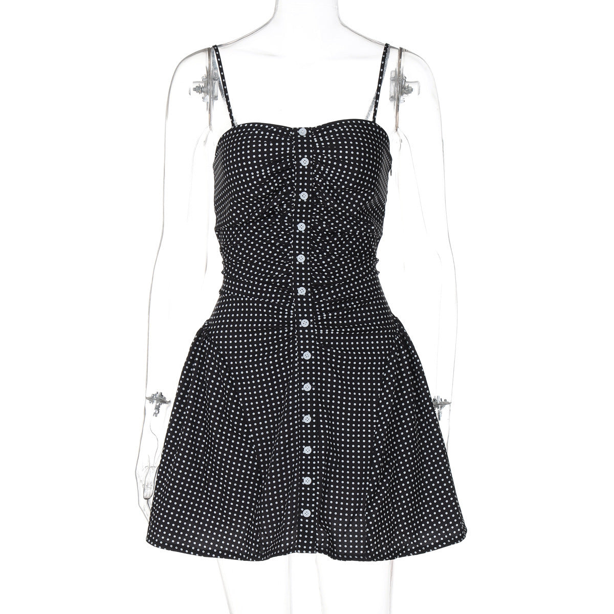 New Polka Dot Print Tube-Top Off-Neck-Strap Backless Dress