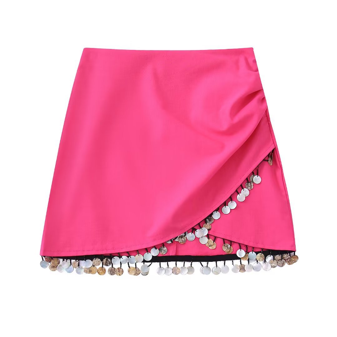 Women's Linen-Blend Beaded Wrap Skirt