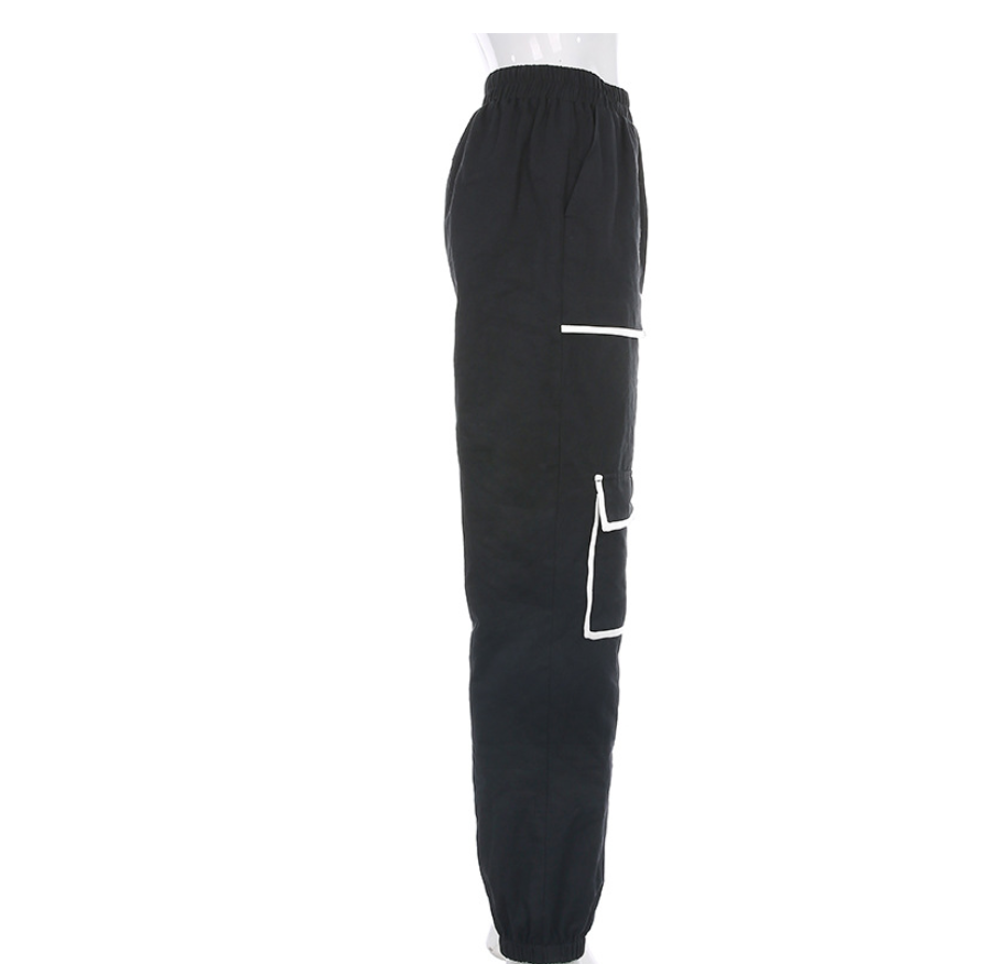 White Stripe Cargo Pants For Women -  Contrast Colour High-Waist Hip Hop Capris