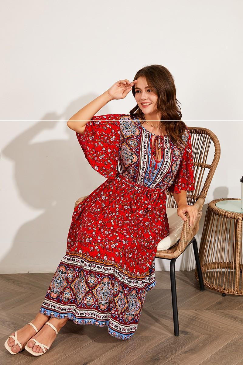 Plus-Size V Neck Print Dress