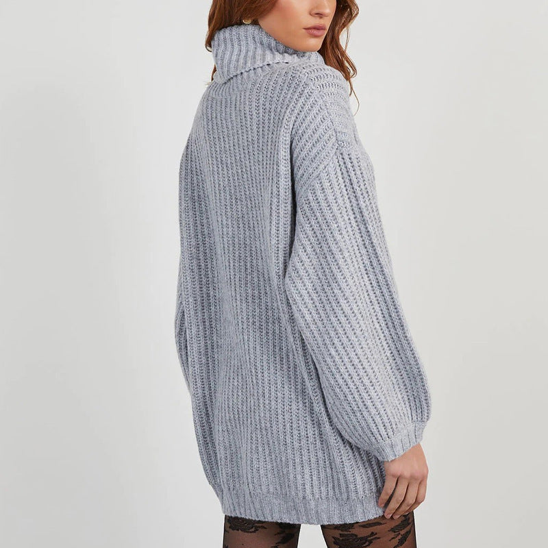 Turtleneck Long-Sleeve Loose Sweater Dress