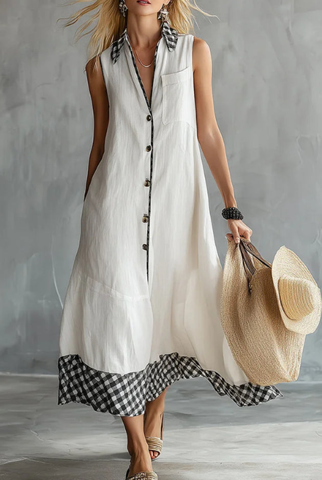 High-Class Front Buttons Polyester Dress