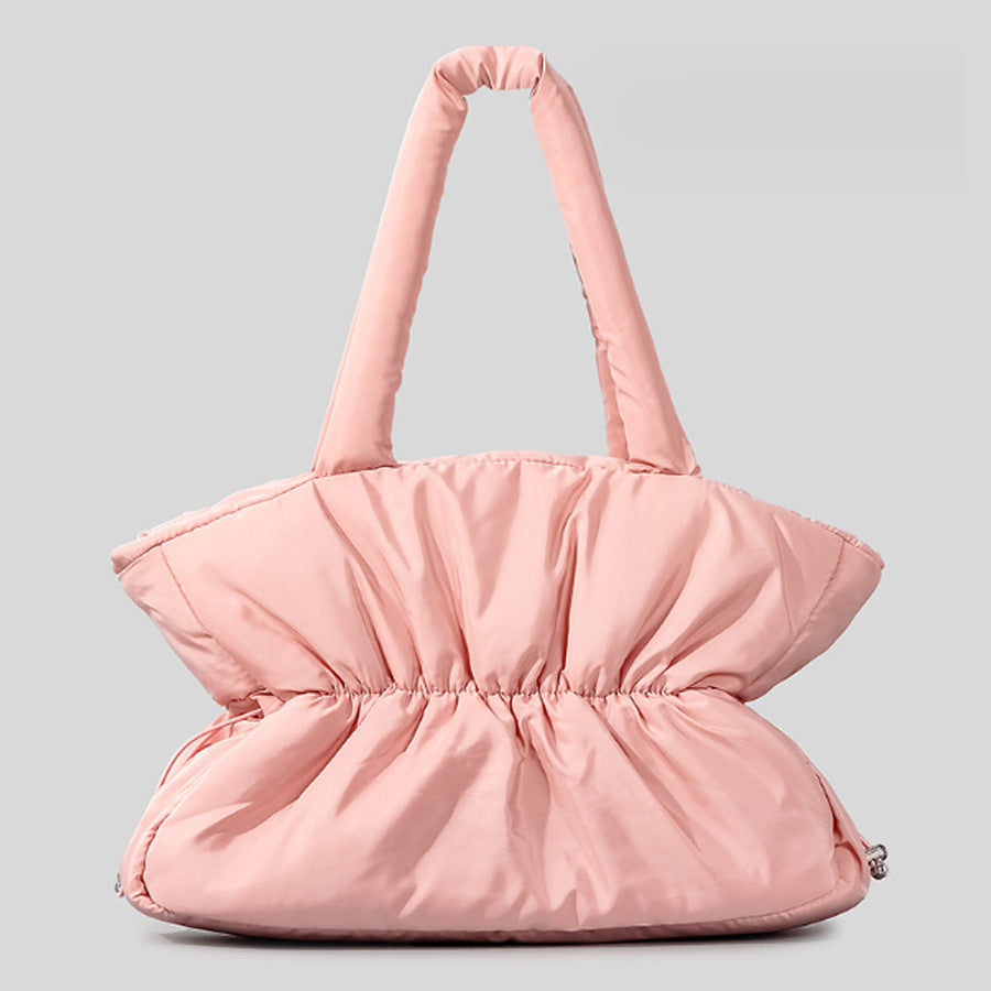 Pleated Cotton Filled Large-Capacity Handbag For Women