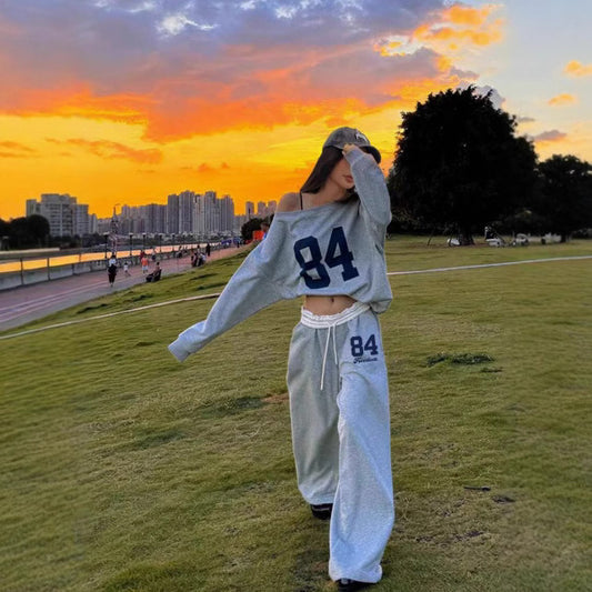 Women's Loose Casual Print Trousers Sweater Suit