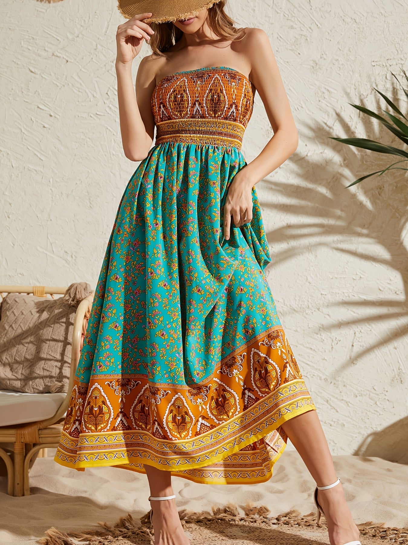 Strapless Printed Off-Shoulder Dress - US Only