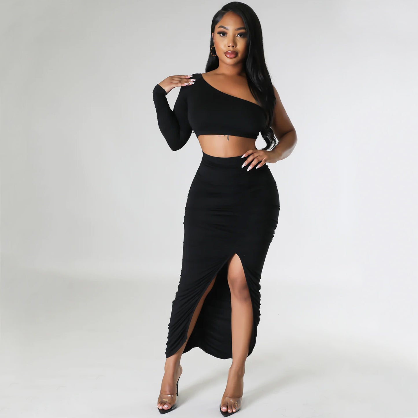 Tight Pleated Irregular Two-Piece Skirt + Top Set