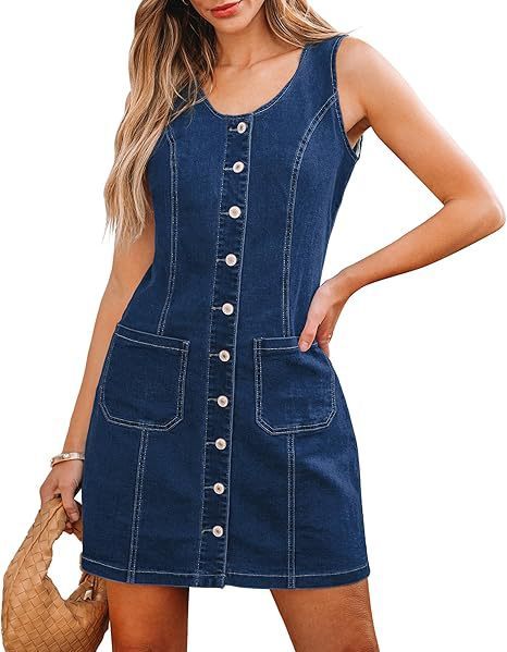 Sleeveless Button Denim Midi Dress