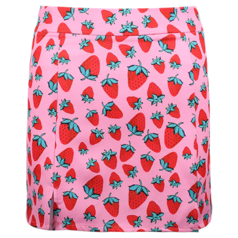 High-Waist Cherry Print Slit Short Skirt