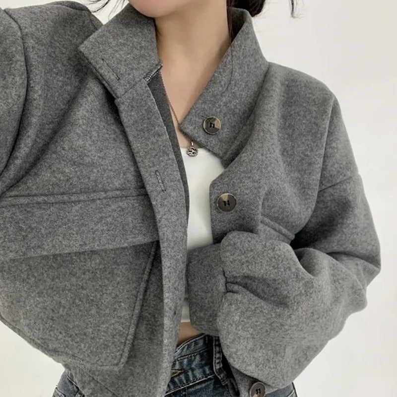 Short Idle Loose Casual Woollen Coat