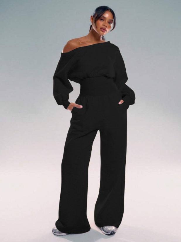 Cinched Off-Shoulder Wide-Leg Jumpsuit