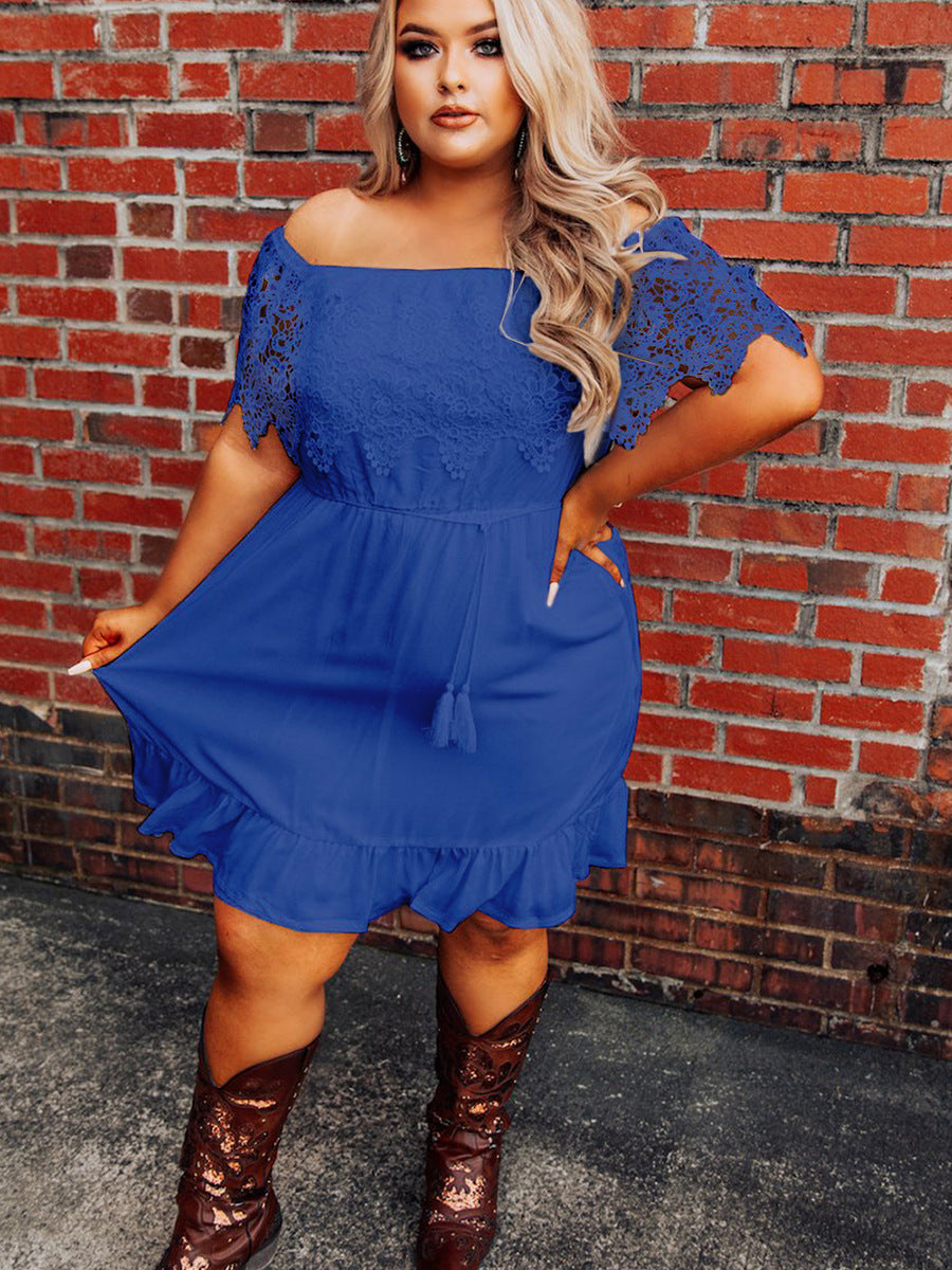 Black Lace Off-Shoulder Ruffled Dress