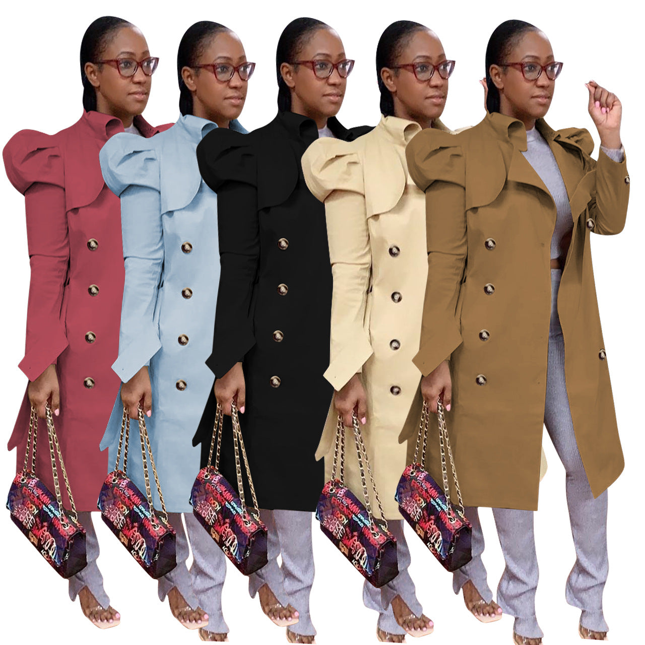 Pure-Colour All-Match Long Trench Coat For Women