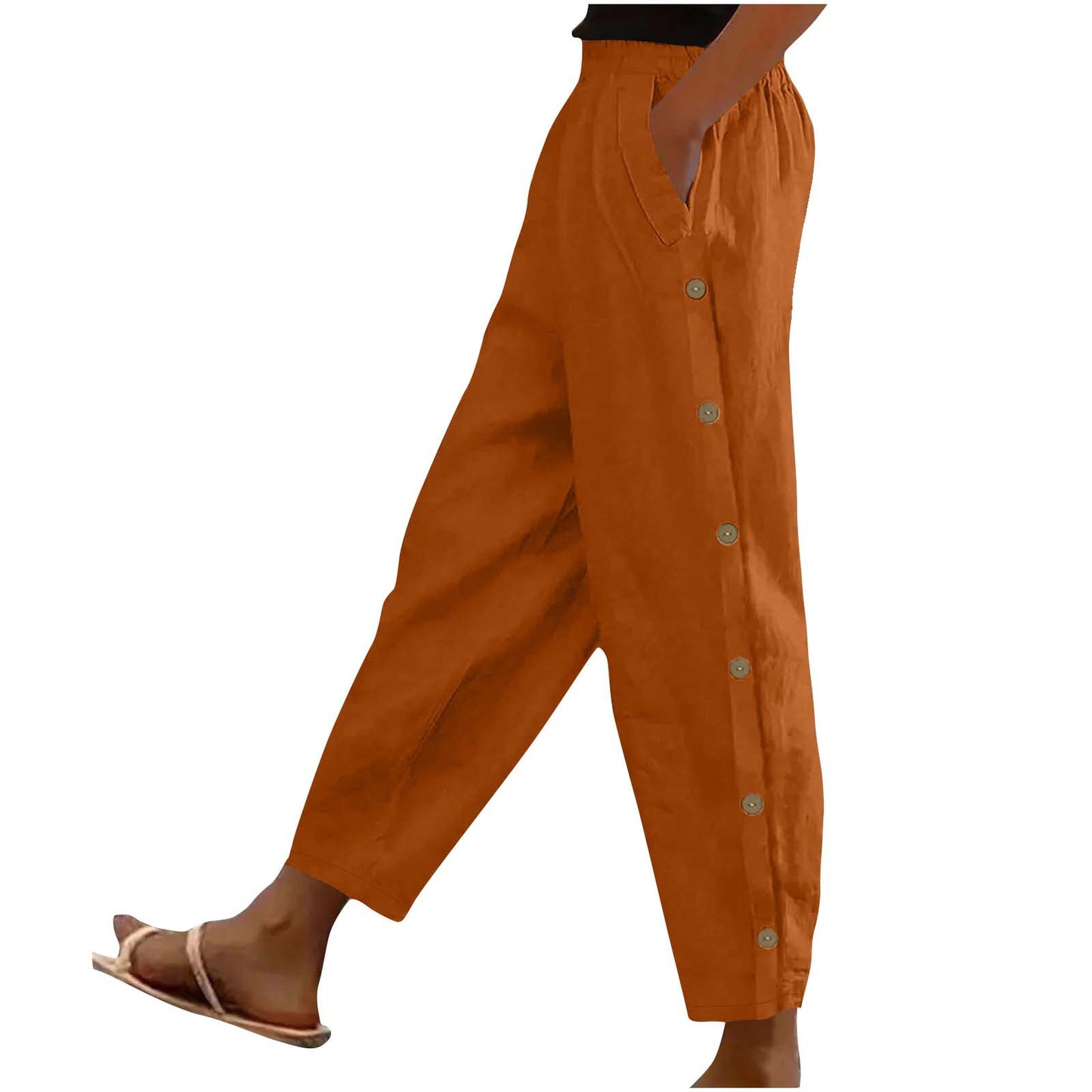 Mid-Rise Cotton-Linen Casual Loose-Fitting Trousers