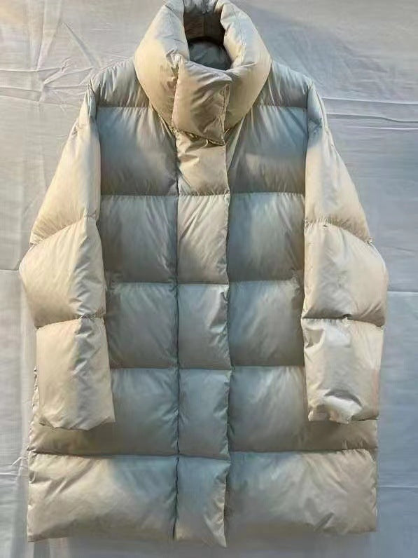 Standing-Collar Mid-Length Silhouette Down Jacket For Women