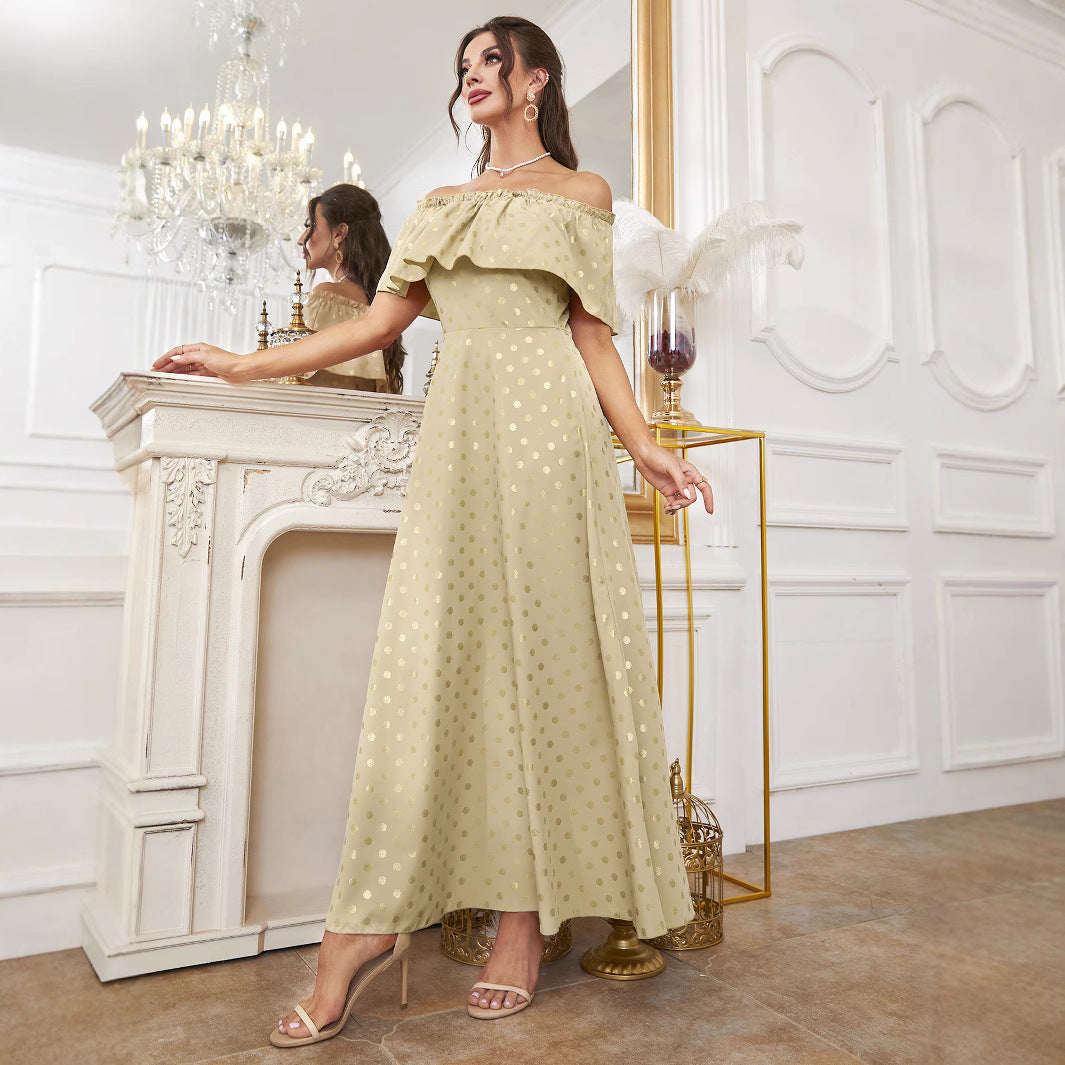 Elegant Polka Dot Gilding Off-Shoulder Dress