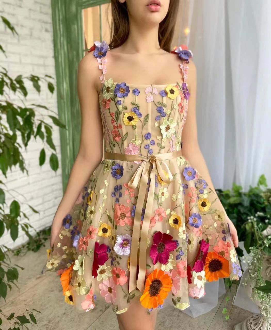 Three-Dimensional Flower Embroidery Dress