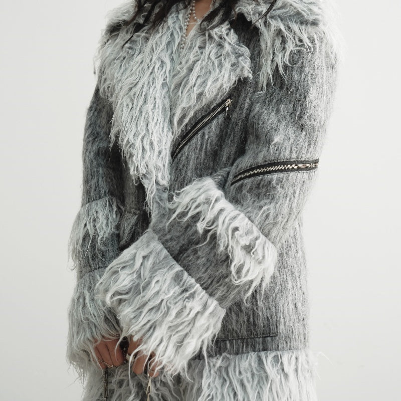 Fur Patchwork Wool Overalls Coat