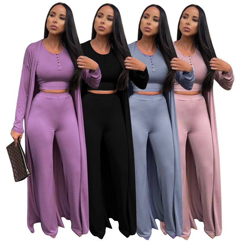 Fashion Solid-Colour Women's Casual Outfut Set